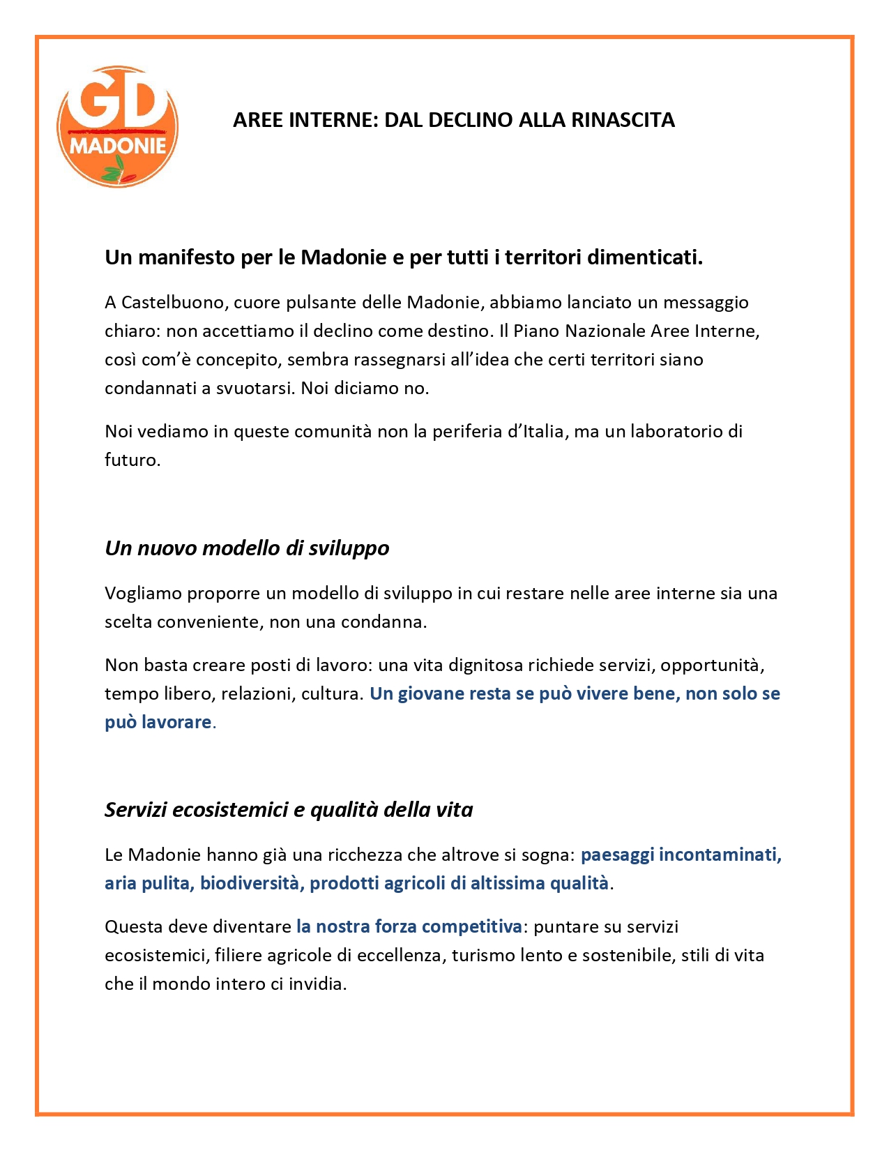 AREE INTERNE: DAL DIBATTITO ALLE PROPOSTE